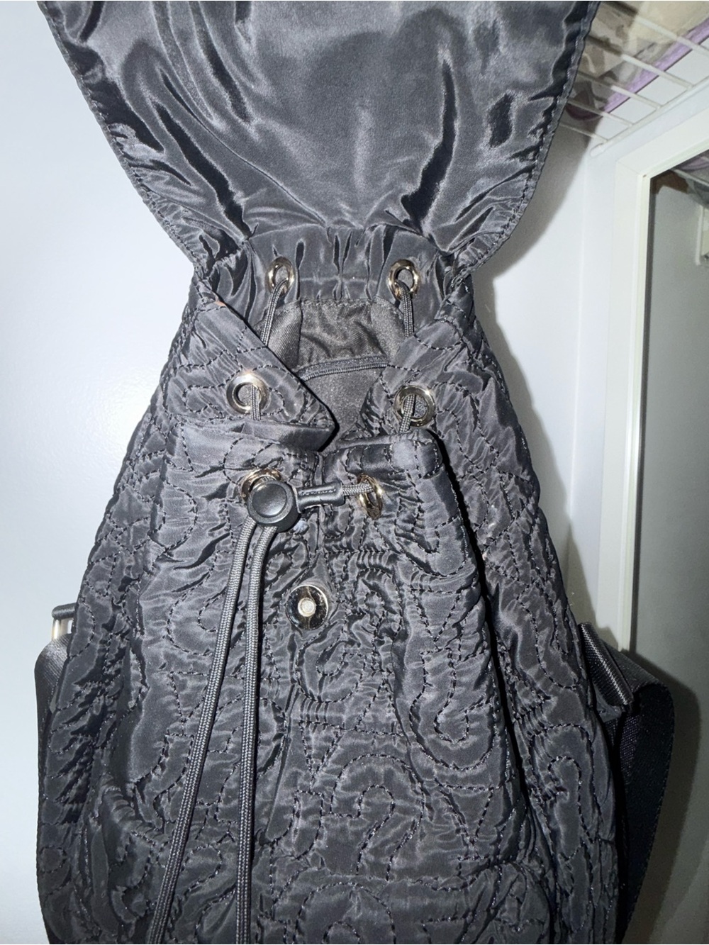 GUESS Black Quilted Drawstring Backpack - Picture 4 of 6